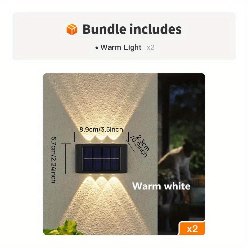 2pcs 6 LED Solar Powered 2 Colors, Warm and Cold Color, Outdoor Camping Decoration Light for Courtyard