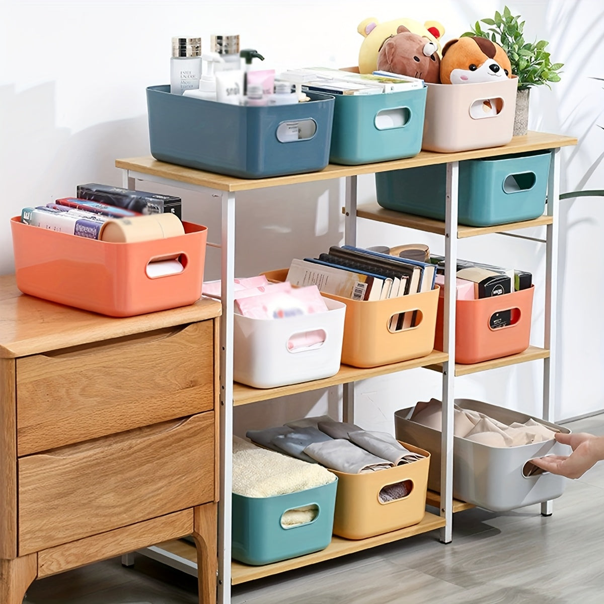 2pcs Vibrant Plastic Storage Bins for Desk, Bathroom, Kitchen