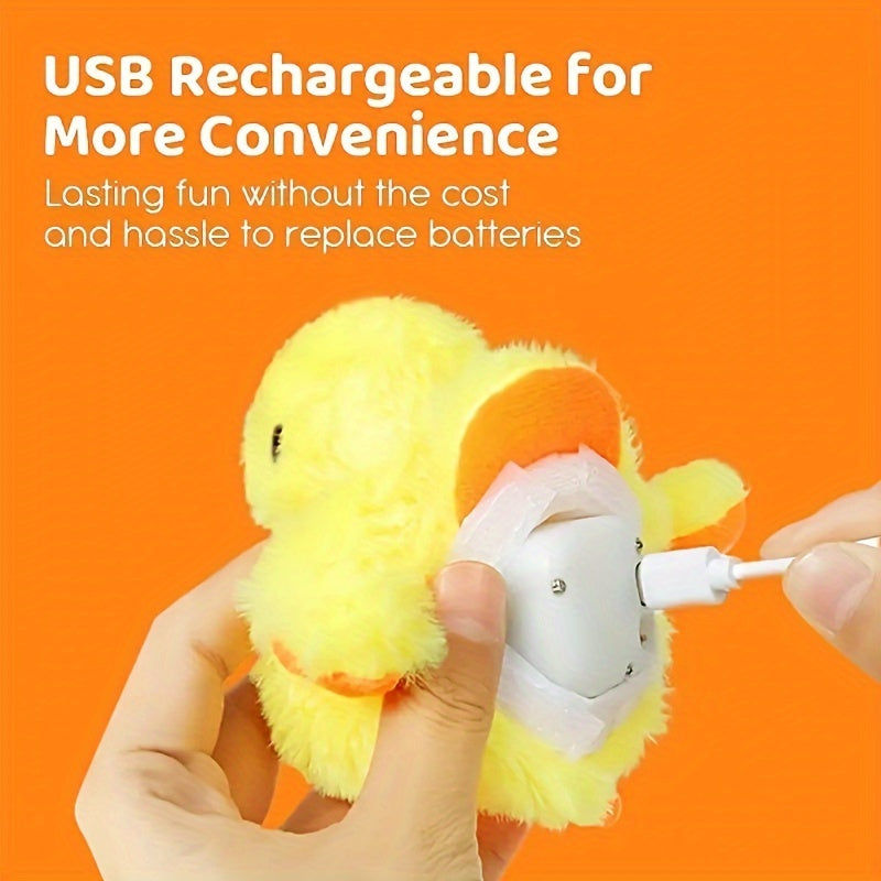 1pc Interactive Electric Cat Toy, Quack Duck Sound, Indoor Kitten Play, Flapping Wing Duck, Sports Entertainment Companion, Plush Material, USB Rechargeable Battery, Voltage Below 36V