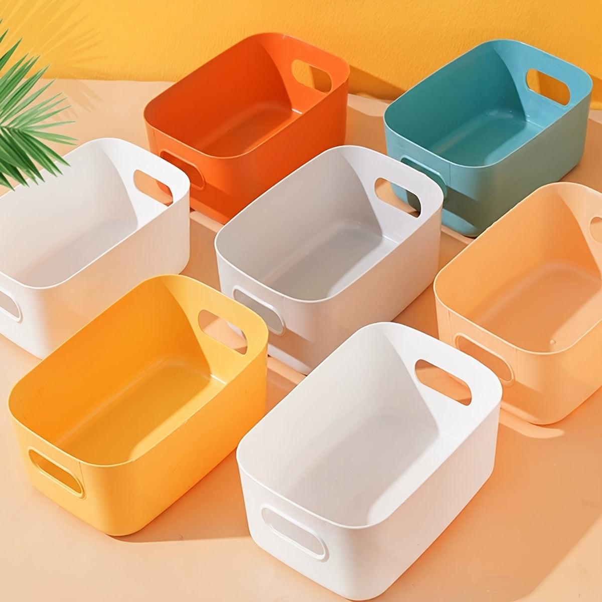 2pcs Vibrant Plastic Storage Bins for Desk, Bathroom, Kitchen