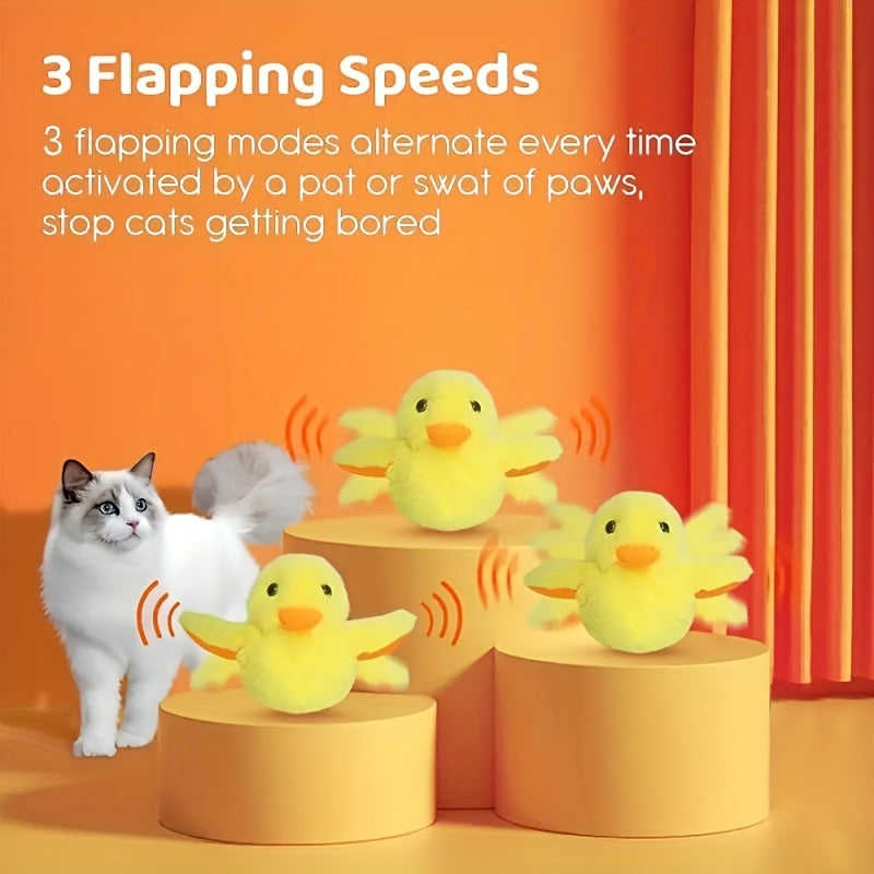 1pc Interactive Electric Cat Toy, Quack Duck Sound, Indoor Kitten Play, Flapping Wing Duck, Sports Entertainment Companion, Plush Material, USB Rechargeable Battery, Voltage Below 36V
