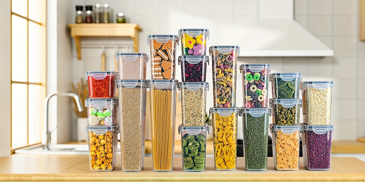 Storage Boxes 16 Set, Storage Box Kitchen Airtight Plastic Container with Lid, Storage Jars for Storage Of Noodles, Cereal, Rice, Flour, And for Feed Pets. Can Be Developed for Multiple Purposes.