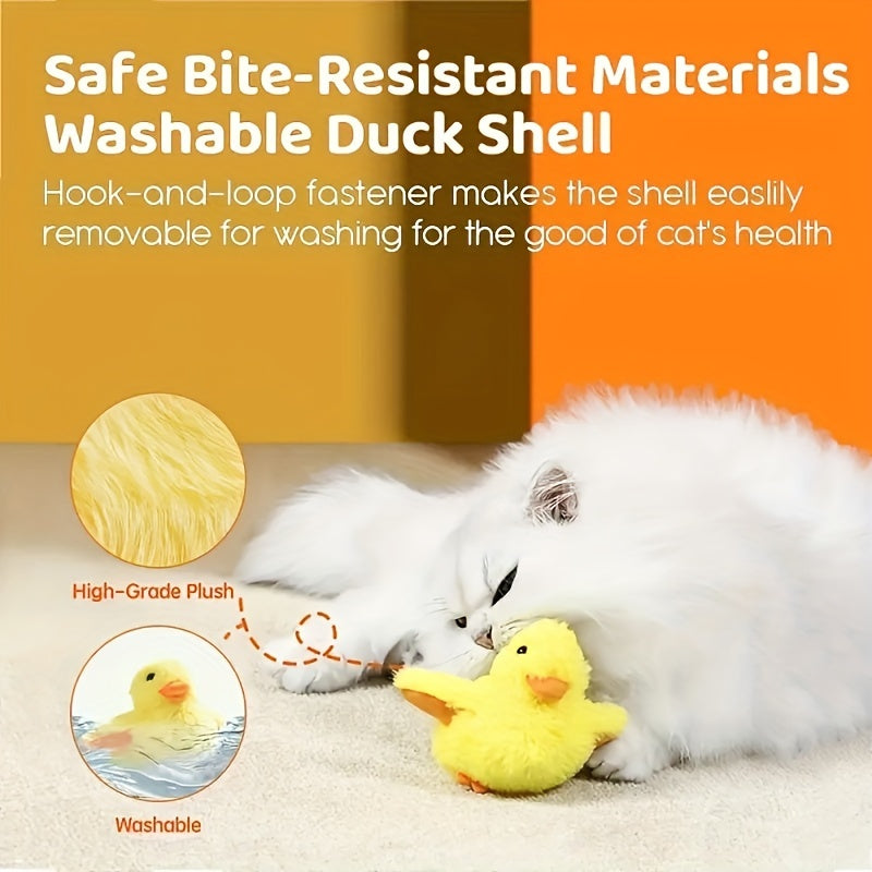 1pc Interactive Electric Cat Toy, Quack Duck Sound, Indoor Kitten Play, Flapping Wing Duck, Sports Entertainment Companion, Plush Material, USB Rechargeable Battery, Voltage Below 36V