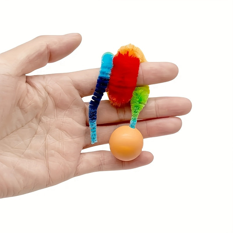 1pc Interactive Cat Play Toy--Geometric Polyester Twisted Worm with Connecting Ball, Uncharged Pet Play Stick--Colorful Simulated Battery-Free for CATERPILLAR Set