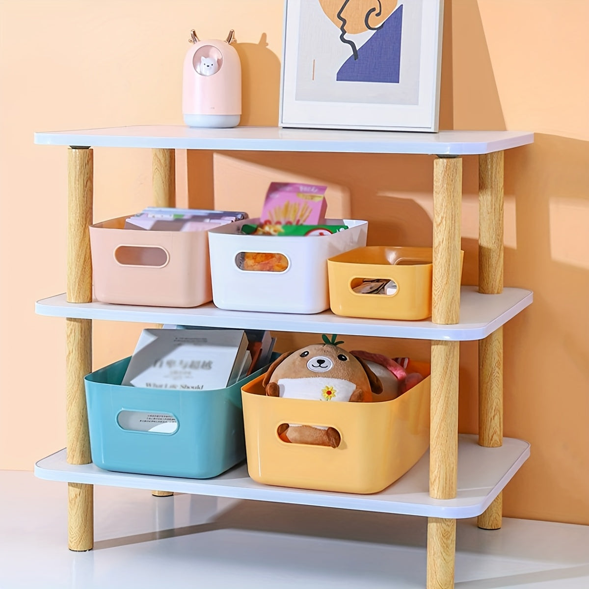 2pcs Vibrant Plastic Storage Bins for Desk, Bathroom, Kitchen