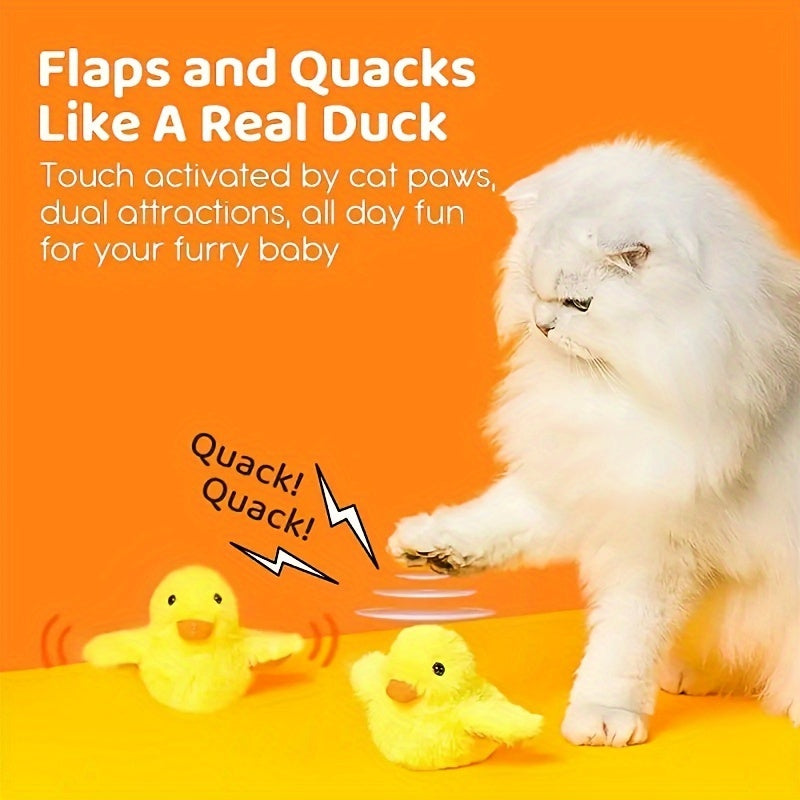 1pc Interactive Electric Cat Toy, Quack Duck Sound, Indoor Kitten Play, Flapping Wing Duck, Sports Entertainment Companion, Plush Material, USB Rechargeable Battery, Voltage Below 36V