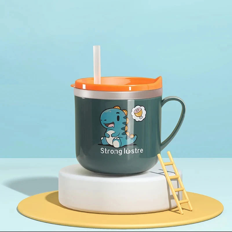 250ml Stainless Steel Kids Straw Cup with Lid & Handle