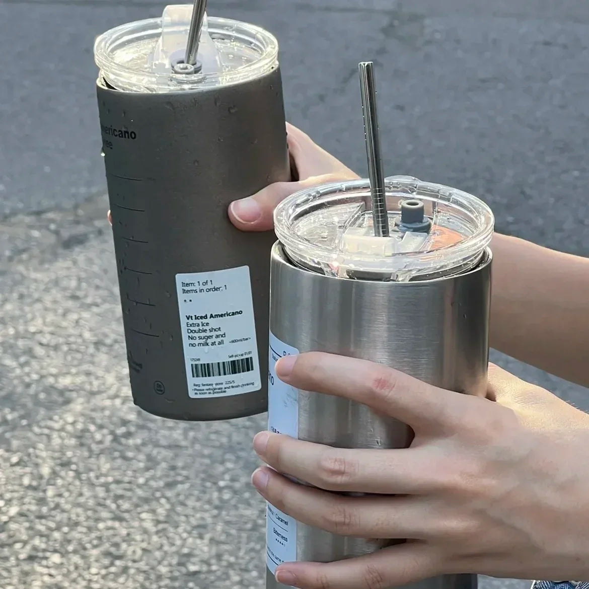 600ml Stainless Steel Insulated Coffee Mug with Straw