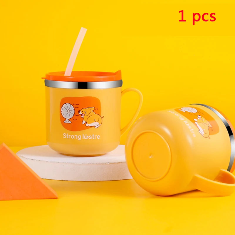 250ml Stainless Steel Kids Straw Cup with Lid & Handle