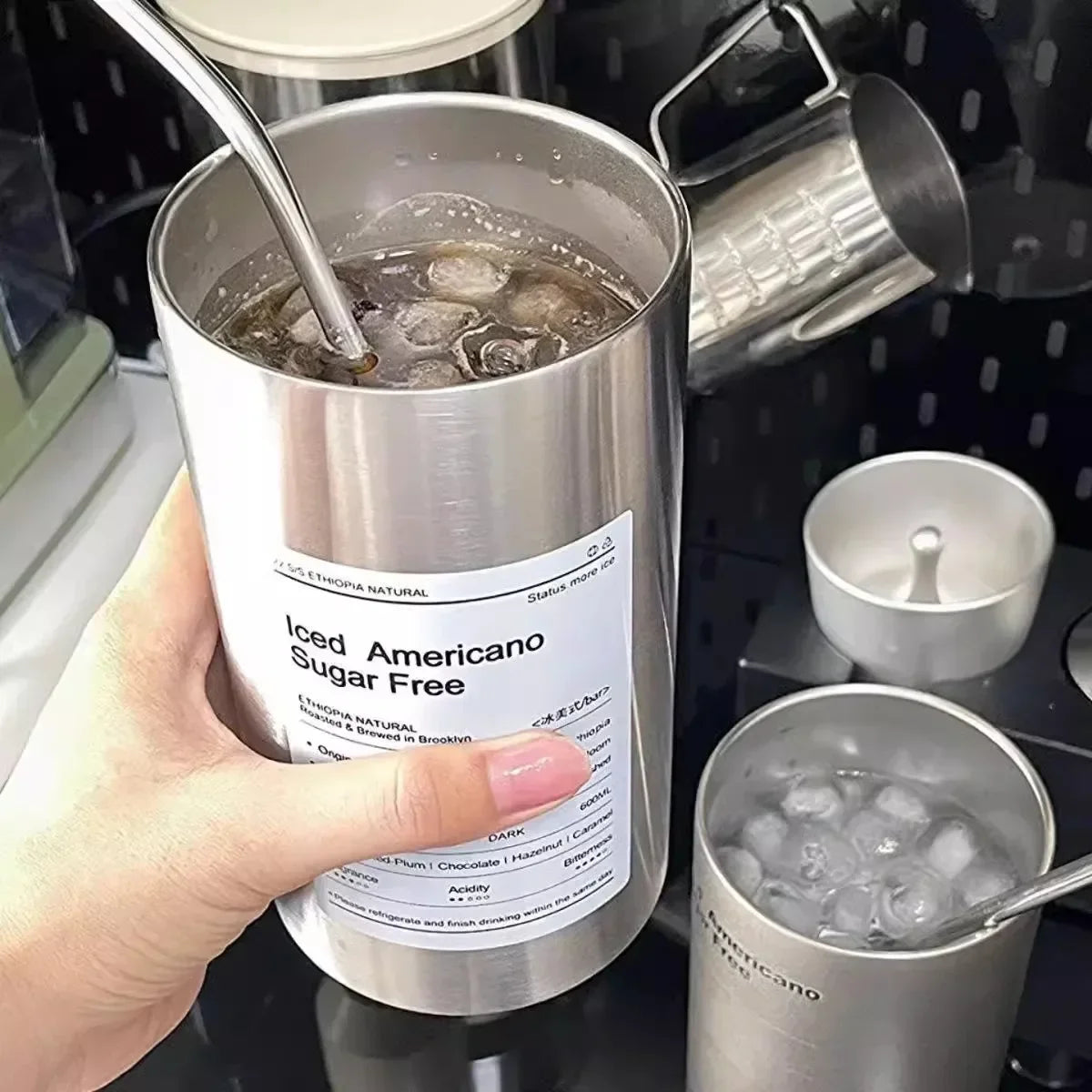600ml Stainless Steel Insulated Coffee Mug with Straw