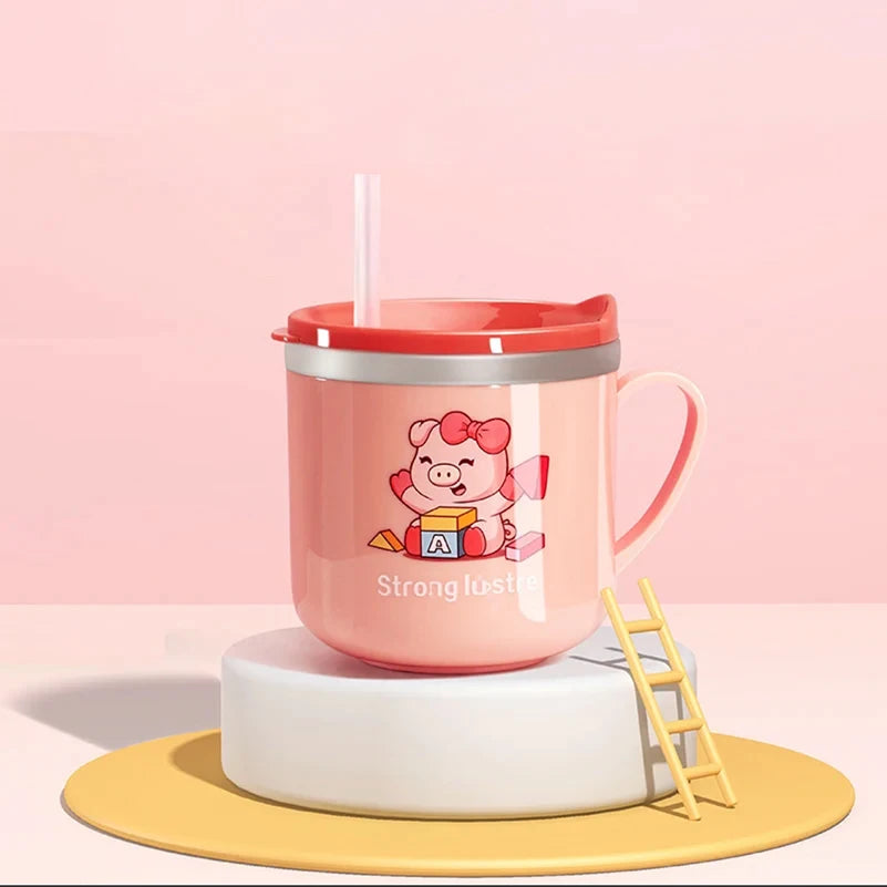 250ml Stainless Steel Kids Straw Cup with Lid & Handle