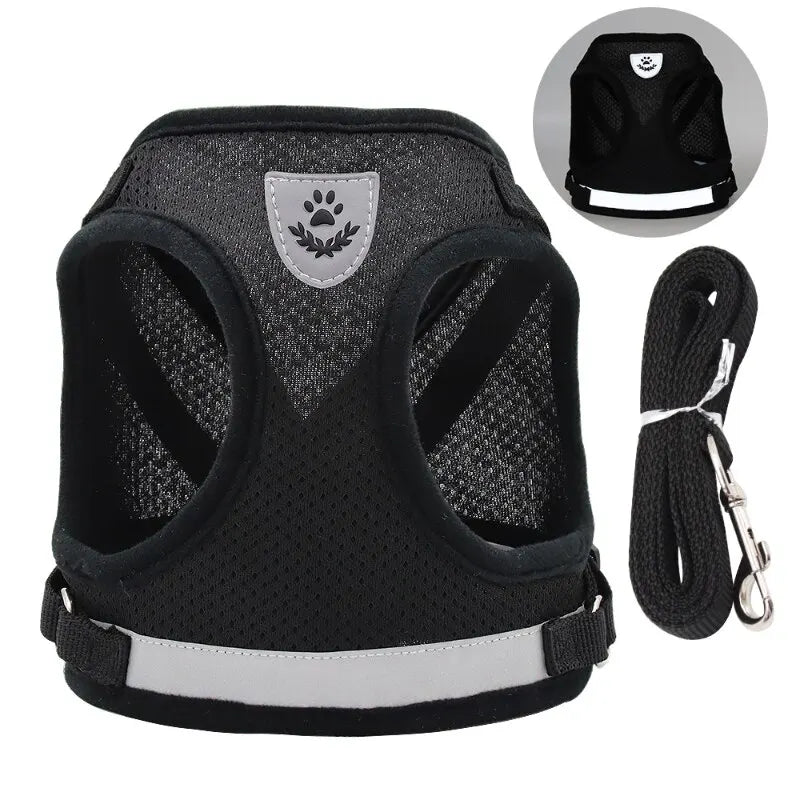 Breathable Reflective Adjustable Dog Harness with Leash