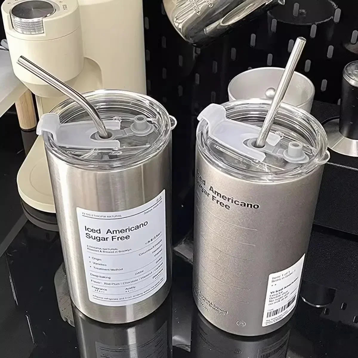 600ml Stainless Steel Insulated Coffee Mug with Straw