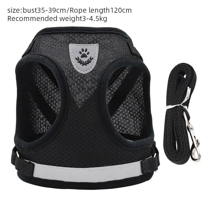 Breathable Reflective Adjustable Dog Harness with Leash