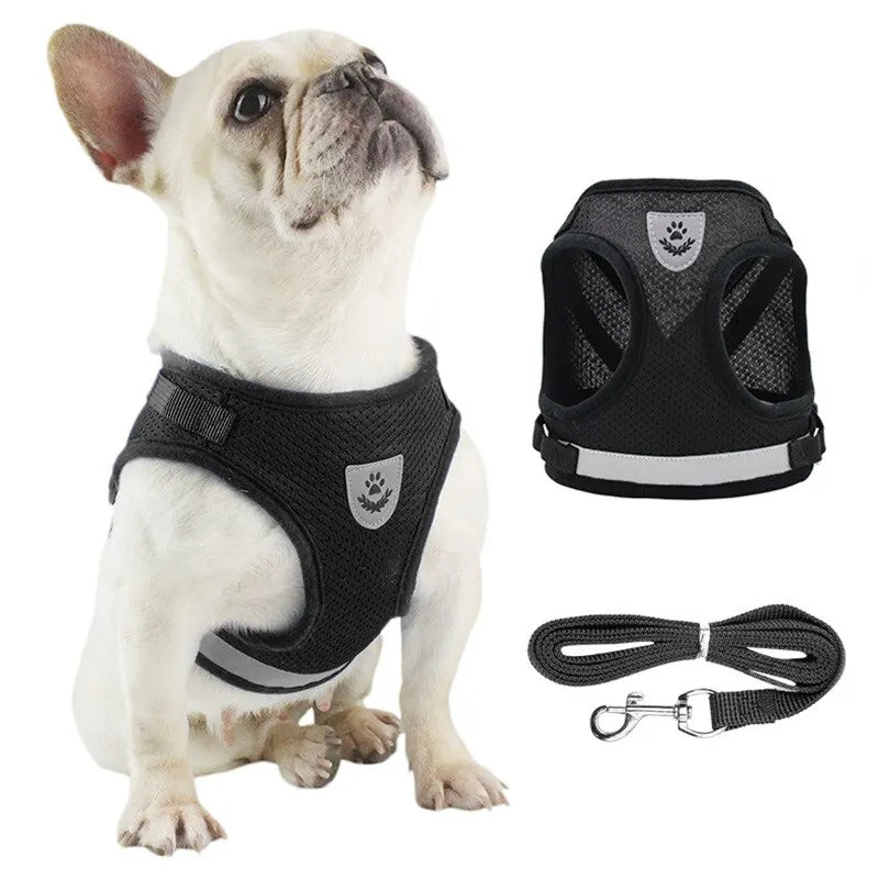 Breathable Reflective Adjustable Dog Harness with Leash