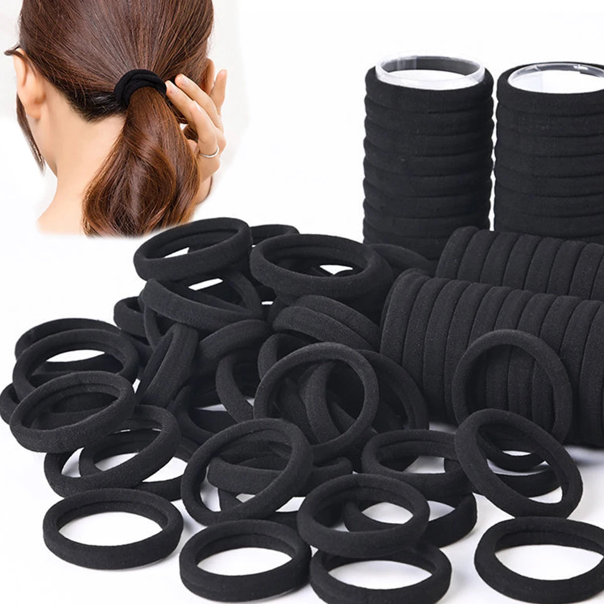 50/100pcs Black High Elastic Hair Bands for Women