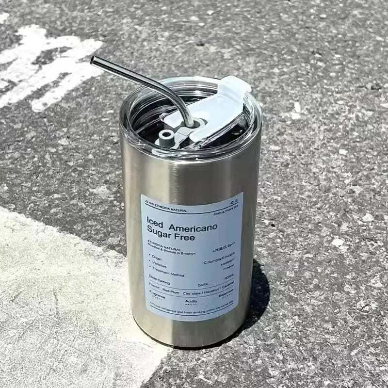 600ml Stainless Steel Insulated Coffee Mug with Straw