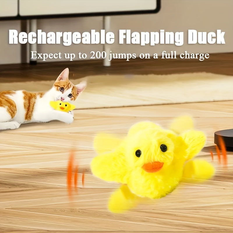 1pc Interactive Electric Cat Toy, Quack Duck Sound, Indoor Kitten Play, Flapping Wing Duck, Sports Entertainment Companion, Plush Material, USB Rechargeable Battery, Voltage Below 36V