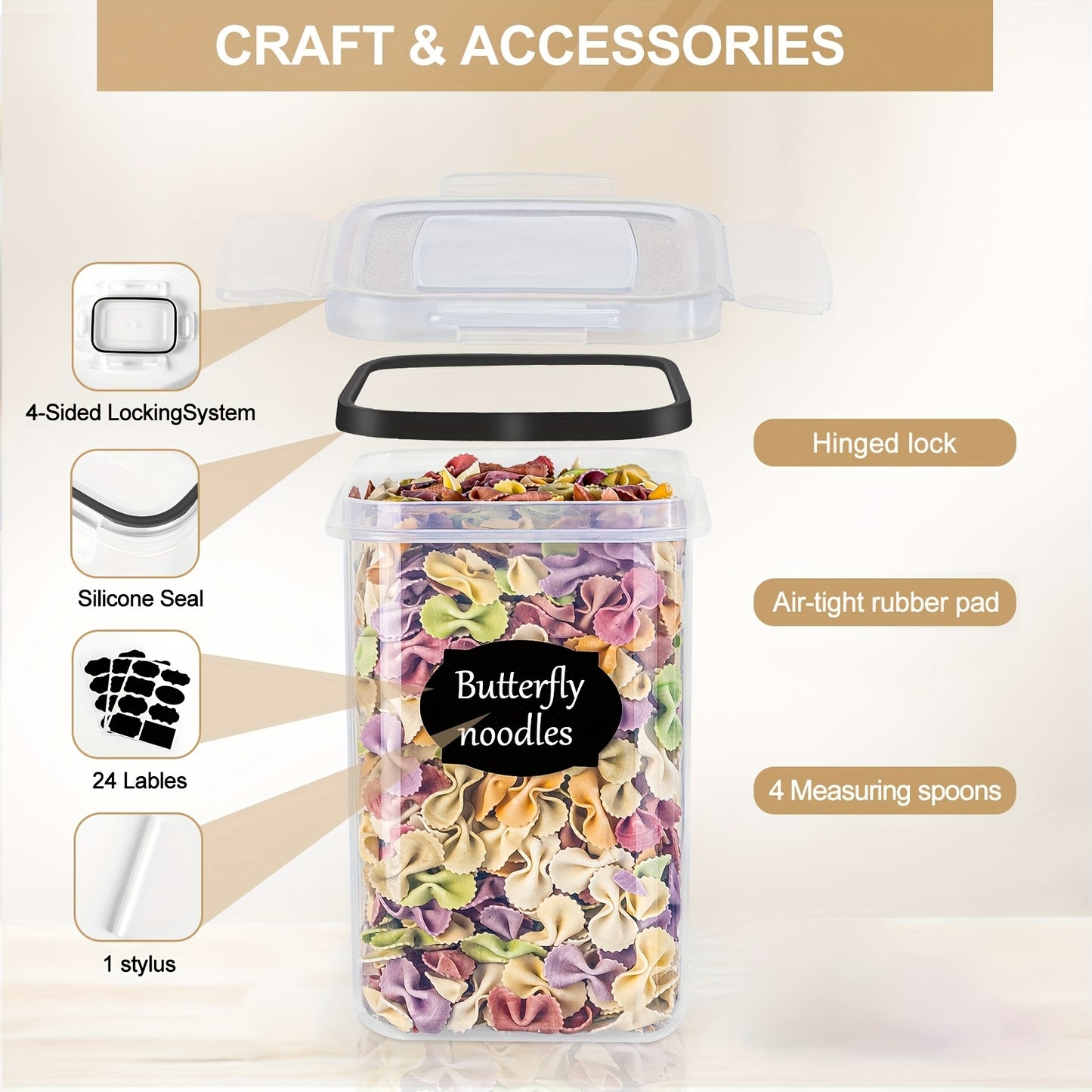 Storage Boxes 16 Set, Storage Box Kitchen Airtight Plastic Container with Lid, Storage Jars for Storage Of Noodles, Cereal, Rice, Flour, And for Feed Pets. Can Be Developed for Multiple Purposes.