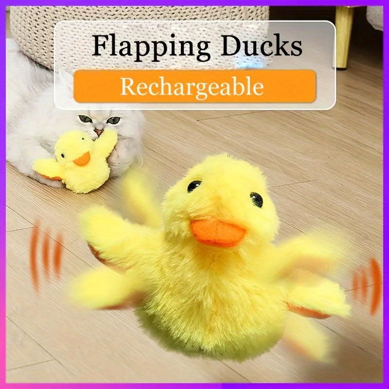 1pc Interactive Electric Cat Toy, Quack Duck Sound, Indoor Kitten Play, Flapping Wing Duck, Sports Entertainment Companion, Plush Material, USB Rechargeable Battery, Voltage Below 36V