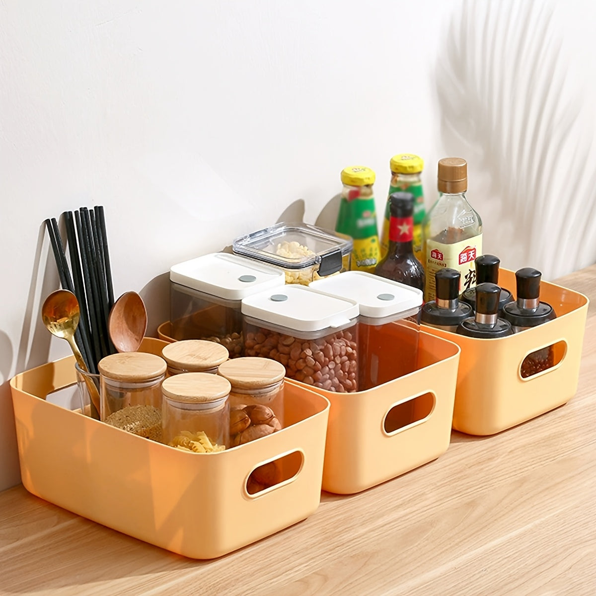 2pcs Vibrant Plastic Storage Bins for Desk, Bathroom, Kitchen