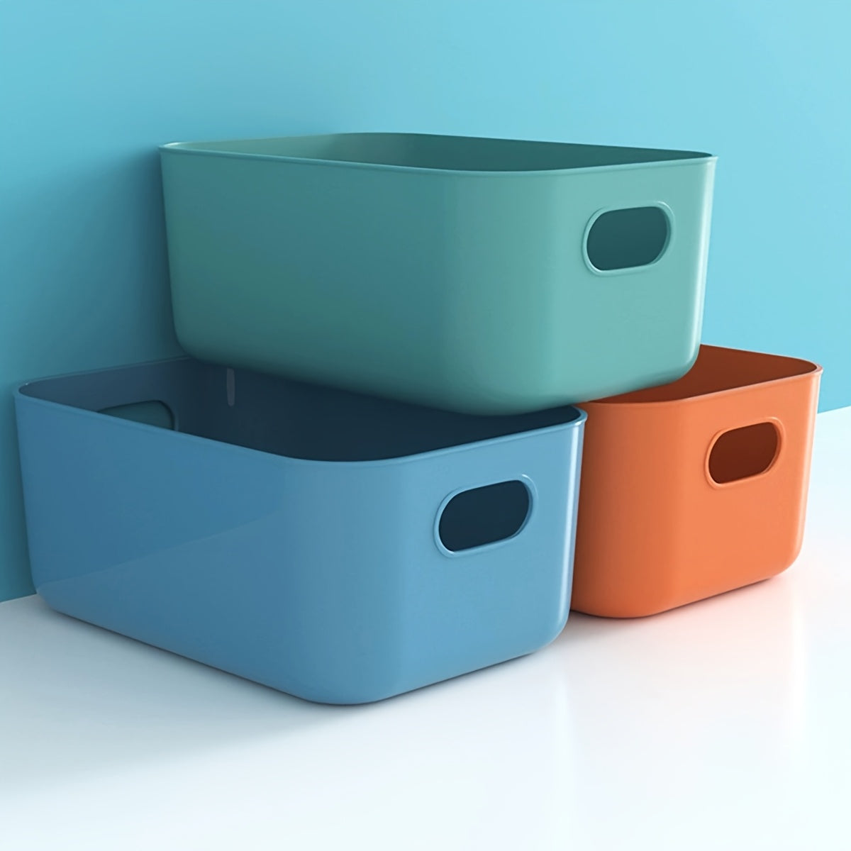 2pcs Vibrant Plastic Storage Bins for Desk, Bathroom, Kitchen