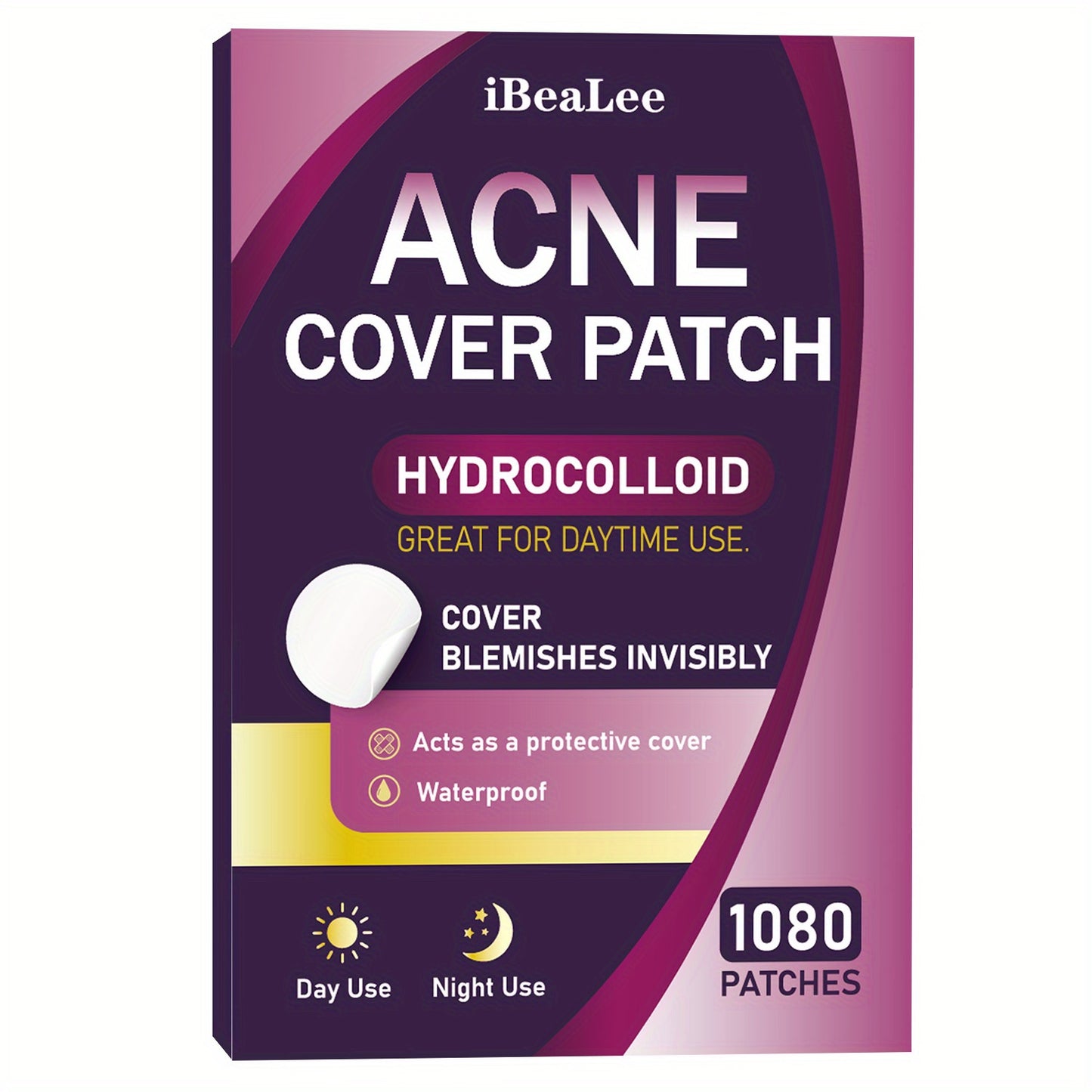 iBeaLee 1080pcs Hydrocolloid Acne Pimple Patch - Tea Tree Oil Infused, Waterproof Blemish Cover Stickers for All Skin Types, Unisex Adult, Formaldehyde-Free, Day & Night Use