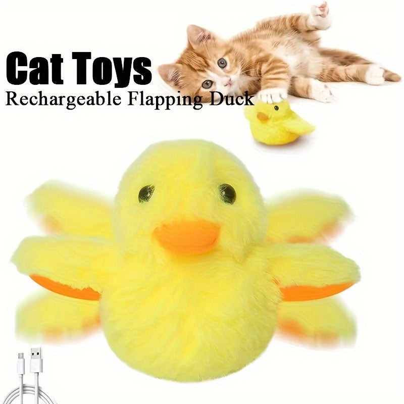 1pc Interactive Electric Cat Toy, Quack Duck Sound, Indoor Kitten Play, Flapping Wing Duck, Sports Entertainment Companion, Plush Material, USB Rechargeable Battery, Voltage Below 36V