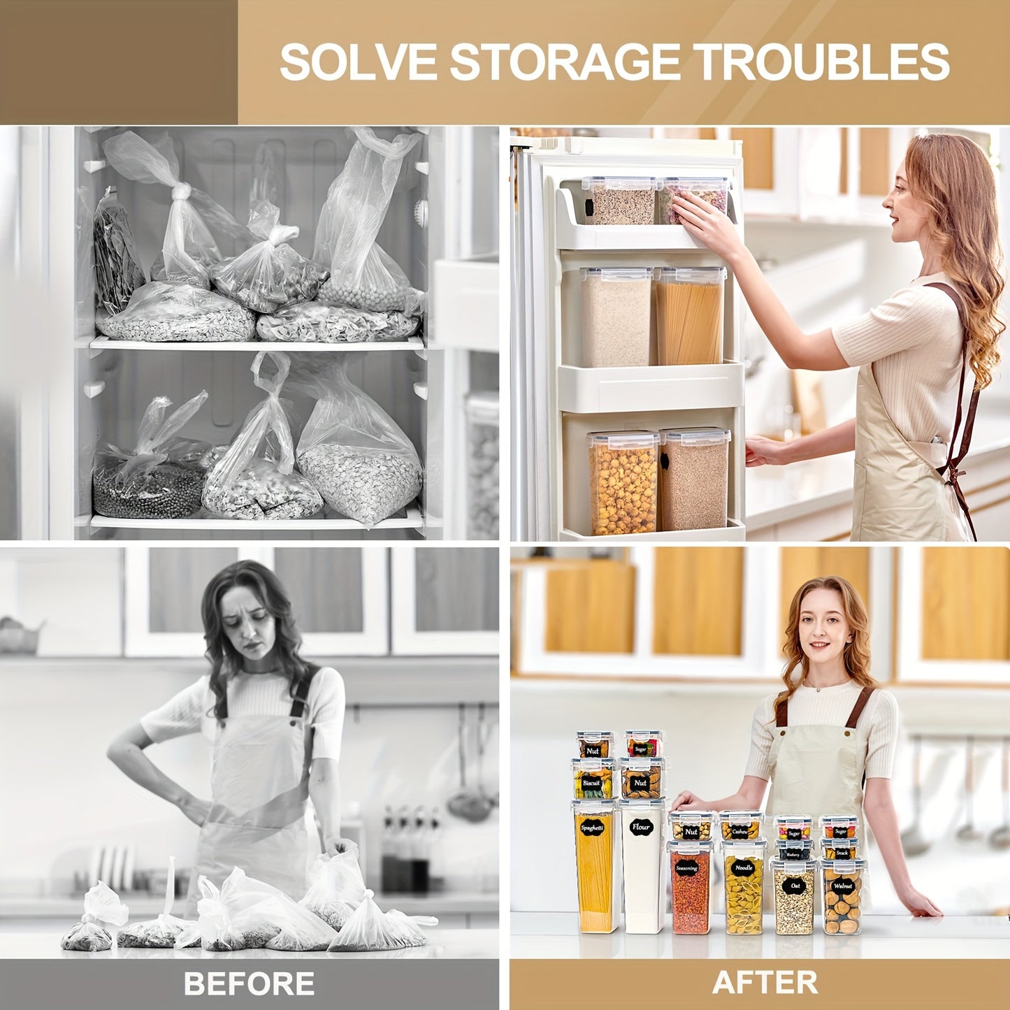 Storage Boxes 16 Set, Storage Box Kitchen Airtight Plastic Container with Lid, Storage Jars for Storage Of Noodles, Cereal, Rice, Flour, And for Feed Pets. Can Be Developed for Multiple Purposes.