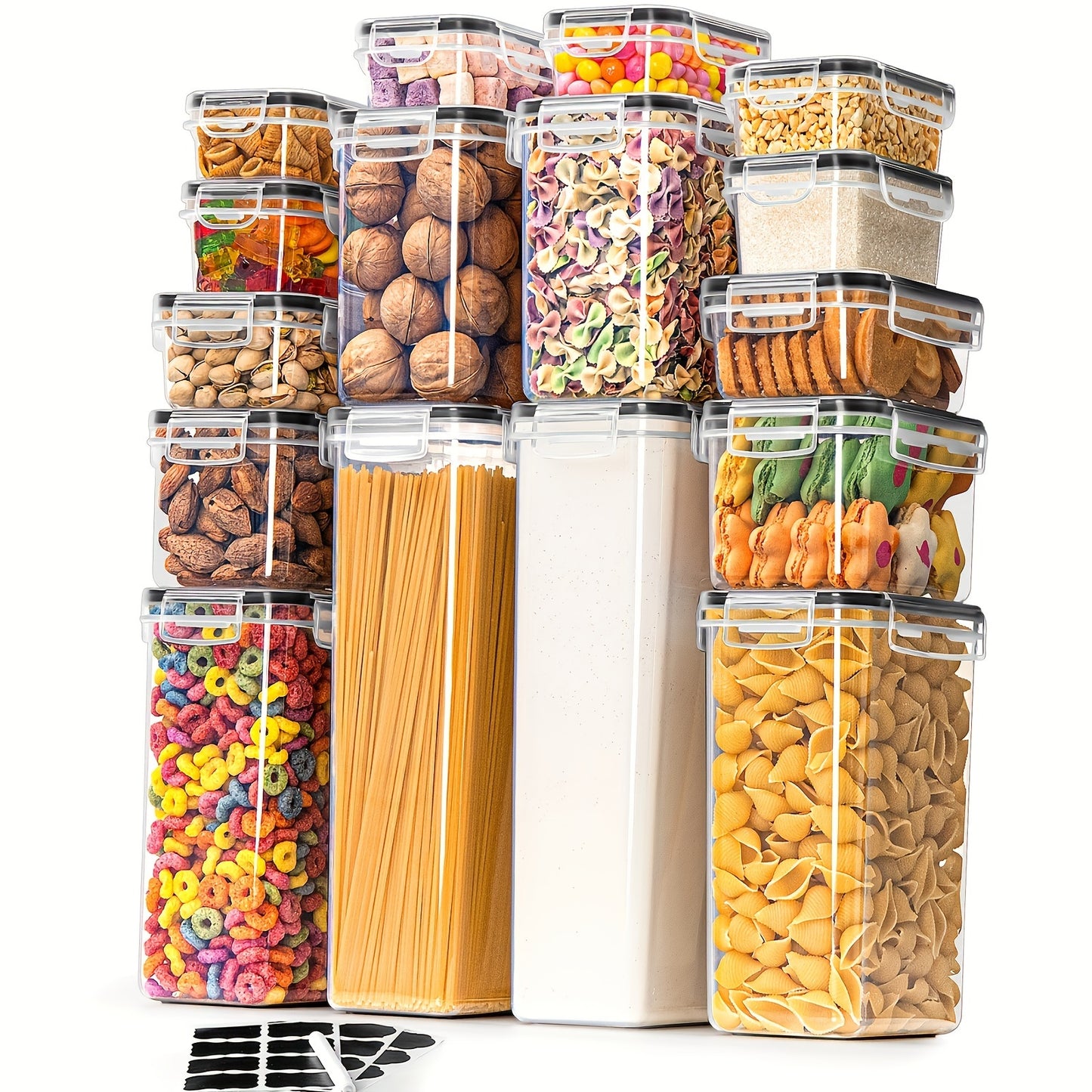 Storage Boxes 16 Set, Storage Box Kitchen Airtight Plastic Container with Lid, Storage Jars for Storage Of Noodles, Cereal, Rice, Flour, And for Feed Pets. Can Be Developed for Multiple Purposes.