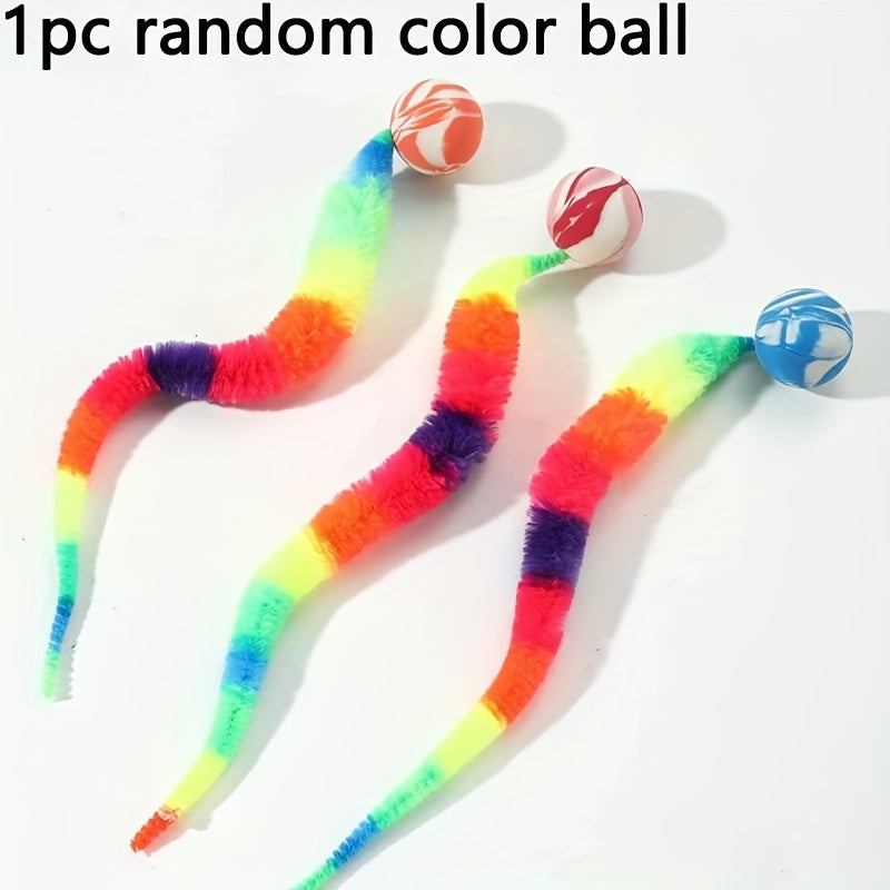 1pc Interactive Cat Play Toy--Geometric Polyester Twisted Worm with Connecting Ball, Uncharged Pet Play Stick--Colorful Simulated Battery-Free for CATERPILLAR Set
