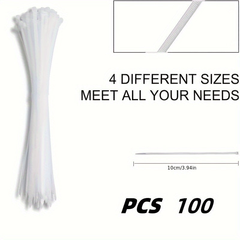 [100pcs Heavy Duty Cable Ties] 100pcs Cable Zipper Ties Strap, Heavy Duty Premium Plastic Wire Ties With Tensile Strength, Self-Locking White Nylon Tie Wraps For Indoor And Outdoor Gift Wrap Storage