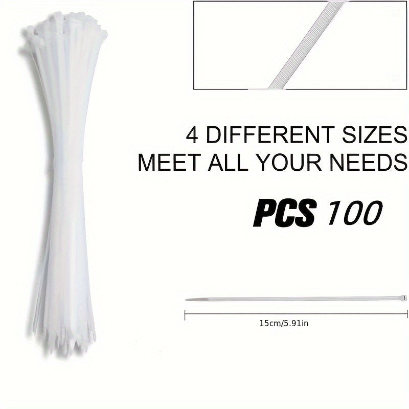 [100pcs Heavy Duty Cable Ties] 100pcs Cable Zipper Ties Strap, Heavy Duty Premium Plastic Wire Ties With Tensile Strength, Self-Locking White Nylon Tie Wraps For Indoor And Outdoor Gift Wrap Storage