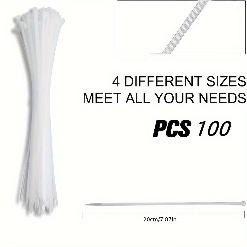 [100pcs Heavy Duty Cable Ties] 100pcs Cable Zipper Ties Strap, Heavy Duty Premium Plastic Wire Ties With Tensile Strength, Self-Locking White Nylon Tie Wraps For Indoor And Outdoor Gift Wrap Storage