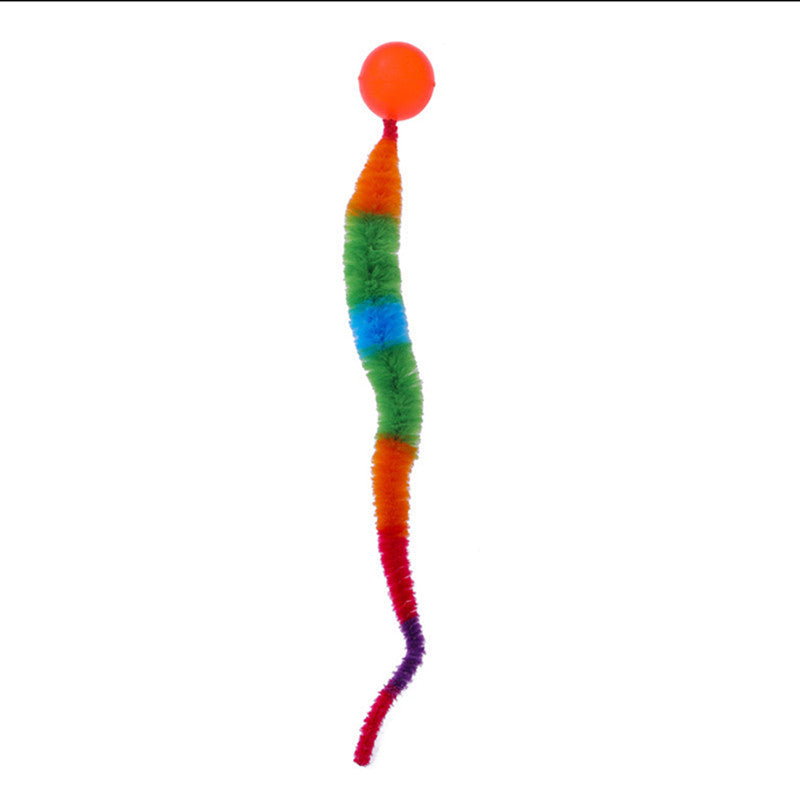1pc Interactive Cat Play Toy--Geometric Polyester Twisted Worm with Connecting Ball, Uncharged Pet Play Stick--Colorful Simulated Battery-Free for CATERPILLAR Set