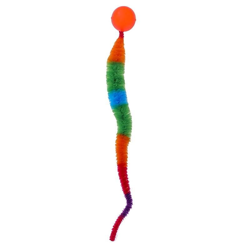 1pc Interactive Cat Play Toy--Geometric Polyester Twisted Worm with Connecting Ball, Uncharged Pet Play Stick--Colorful Simulated Battery-Free for CATERPILLAR Set