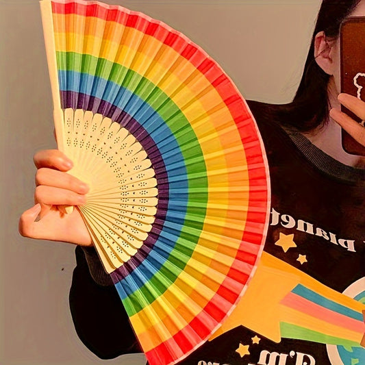 Foldable Travel-Size Bamboo Rainbow Handheld Fan - Ladies' Portable Summer Accessory
