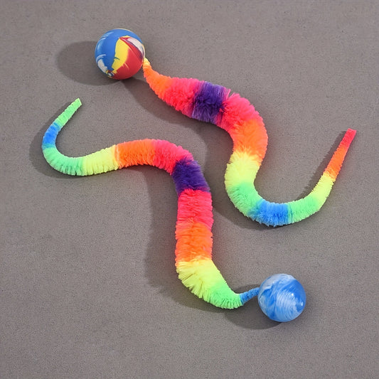 1pc Interactive Cat Play Toy--Geometric Polyester Twisted Worm with Connecting Ball, Uncharged Pet Play Stick--Colorful Simulated Battery-Free for CATERPILLAR Set