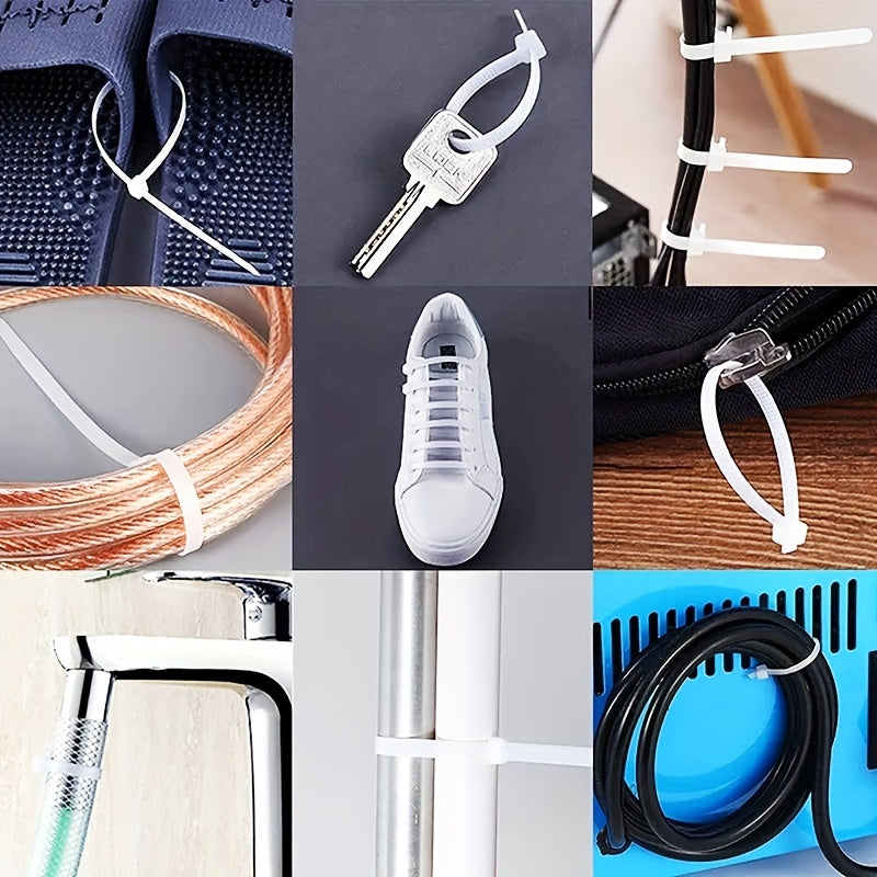 [100pcs Heavy Duty Cable Ties] 100pcs Cable Zipper Ties Strap, Heavy Duty Premium Plastic Wire Ties With Tensile Strength, Self-Locking White Nylon Tie Wraps For Indoor And Outdoor Gift Wrap Storage