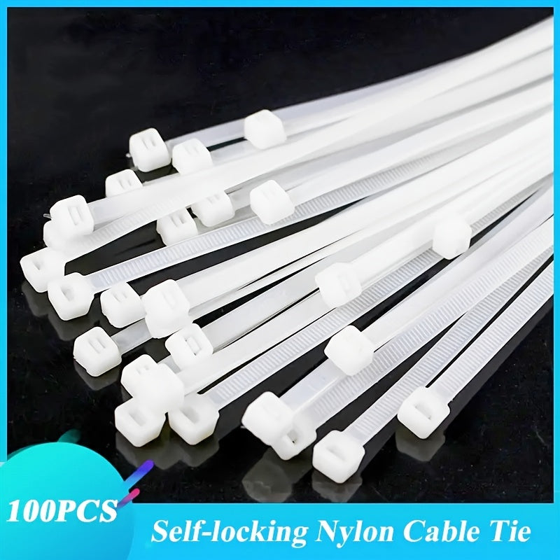 [100pcs Heavy Duty Cable Ties] 100pcs Cable Zipper Ties Strap, Heavy Duty Premium Plastic Wire Ties With Tensile Strength, Self-Locking White Nylon Tie Wraps For Indoor And Outdoor Gift Wrap Storage