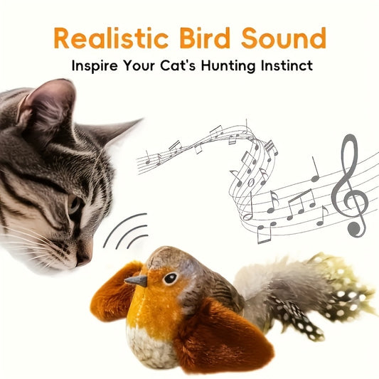 Interactive Cat Toy - Plush Bird with Flapping Wings & Realistic Bird Sound, Filled, Ideal for Kittens & Small Dogs, All Breed Sizes, No Batteries Needed, Cat Playtime Toy|Realistic Bird Sound Toy|Plush Texture