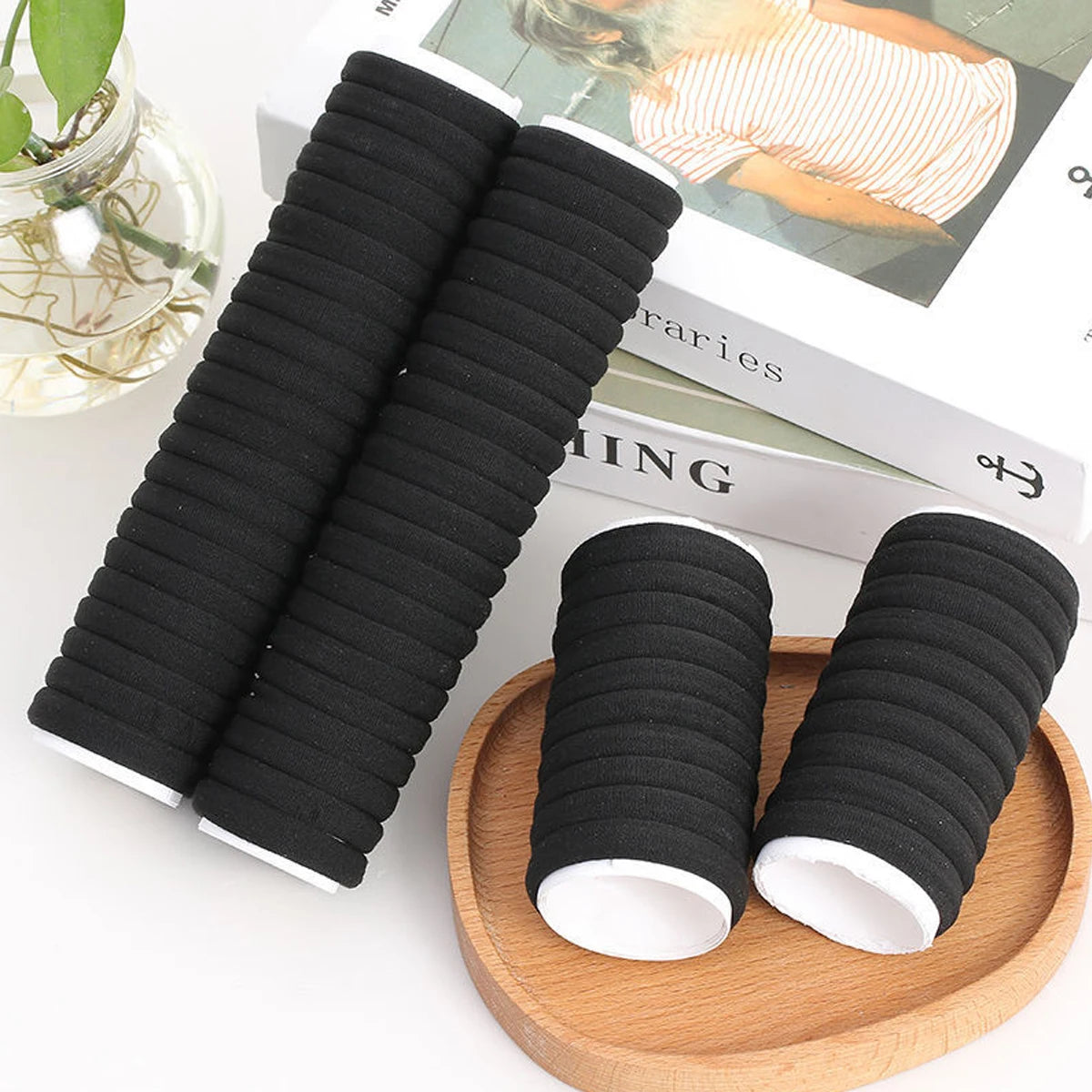 50/100pcs Black High Elastic Hair Bands for Women