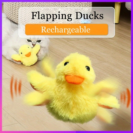 1pc Interactive Electric Cat Toy, Quack Duck Sound, Indoor Kitten Play, Flapping Wing Duck, Sports Entertainment Companion, Plush Material, USB Rechargeable Battery, Voltage Below 36V