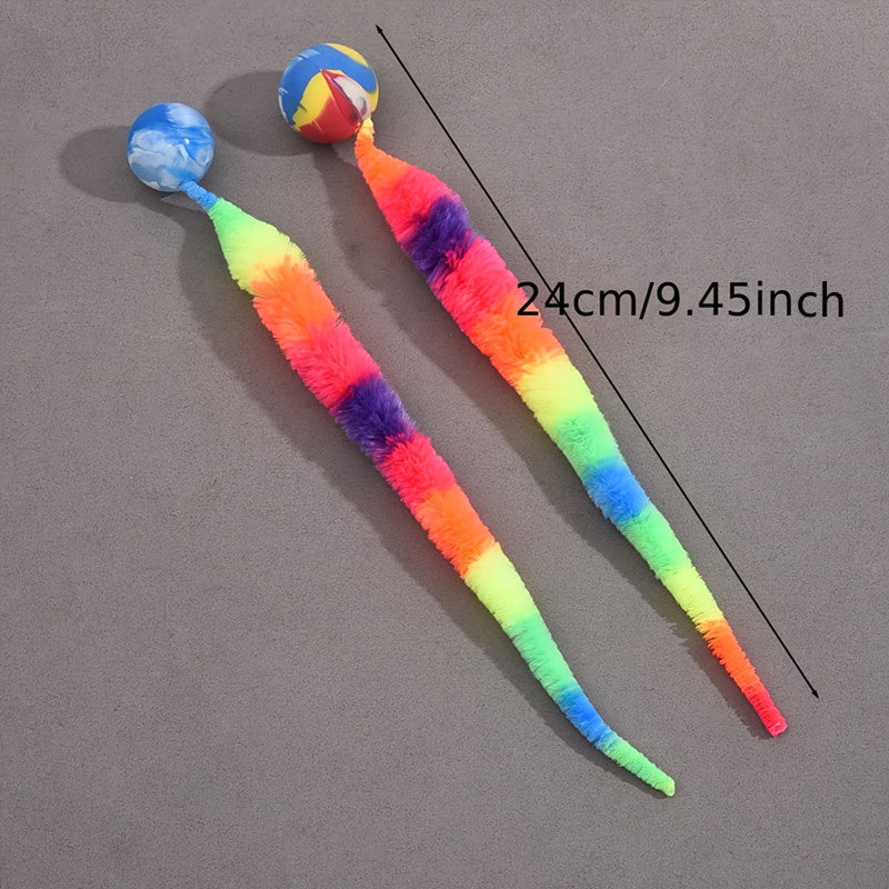 1pc Interactive Cat Play Toy--Geometric Polyester Twisted Worm with Connecting Ball, Uncharged Pet Play Stick--Colorful Simulated Battery-Free for CATERPILLAR Set