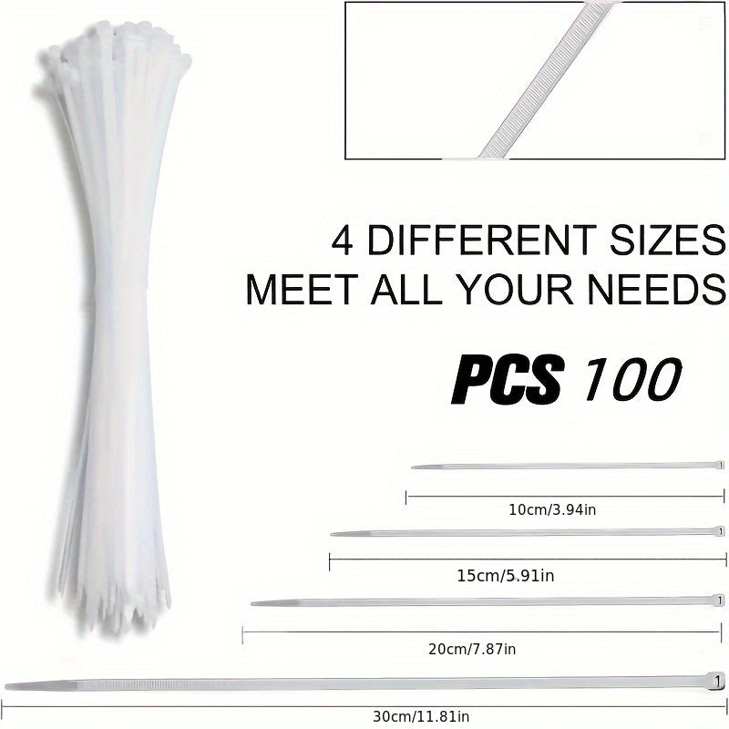 [100pcs Heavy Duty Cable Ties] 100pcs Cable Zipper Ties Strap, Heavy Duty Premium Plastic Wire Ties With Tensile Strength, Self-Locking White Nylon Tie Wraps For Indoor And Outdoor Gift Wrap Storage