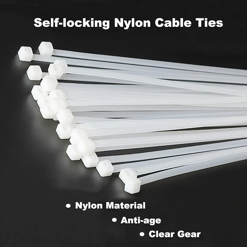 [100pcs Heavy Duty Cable Ties] 100pcs Cable Zipper Ties Strap, Heavy Duty Premium Plastic Wire Ties With Tensile Strength, Self-Locking White Nylon Tie Wraps For Indoor And Outdoor Gift Wrap Storage